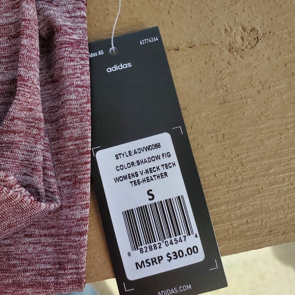 NWT Adidas Women's V-Neck Tech Heather Tee T-Shirt Shadow Fig Size Small - Picture 5 of 16